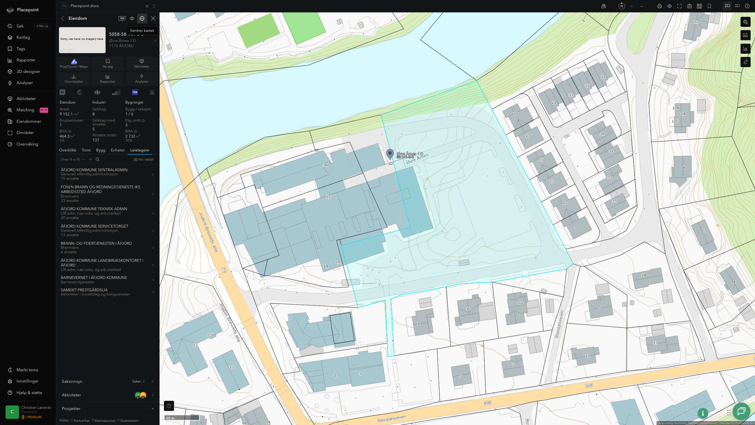 Eiendomspanel for en av Åfjord kommunes eiendommer
