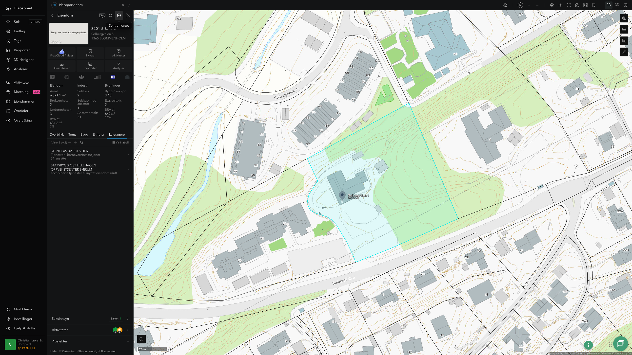 Eiendomspanel for en av Bærum kommunes eiendommer