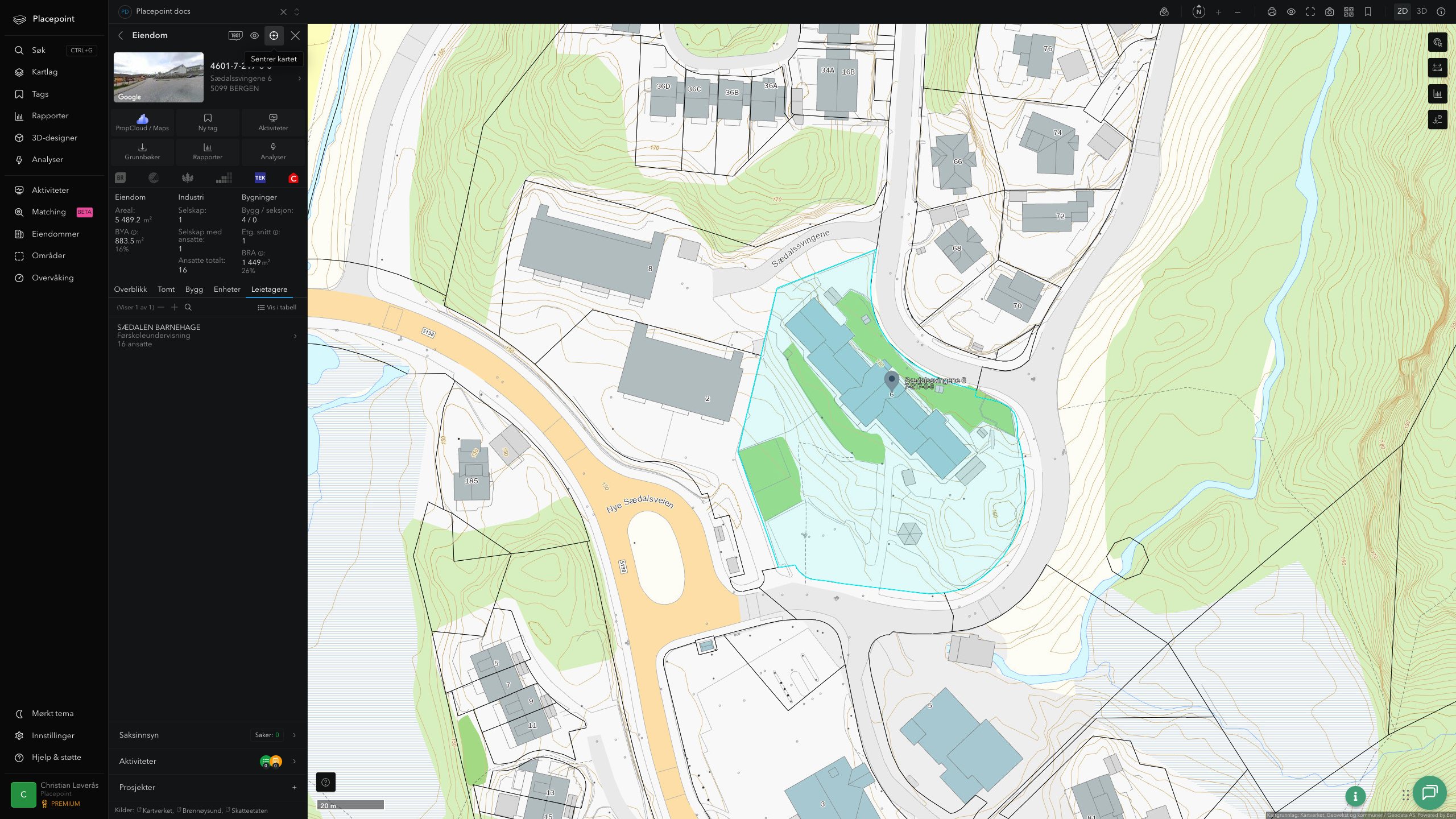 Eiendomspanel for en av Bergen kommunes eiendommer
