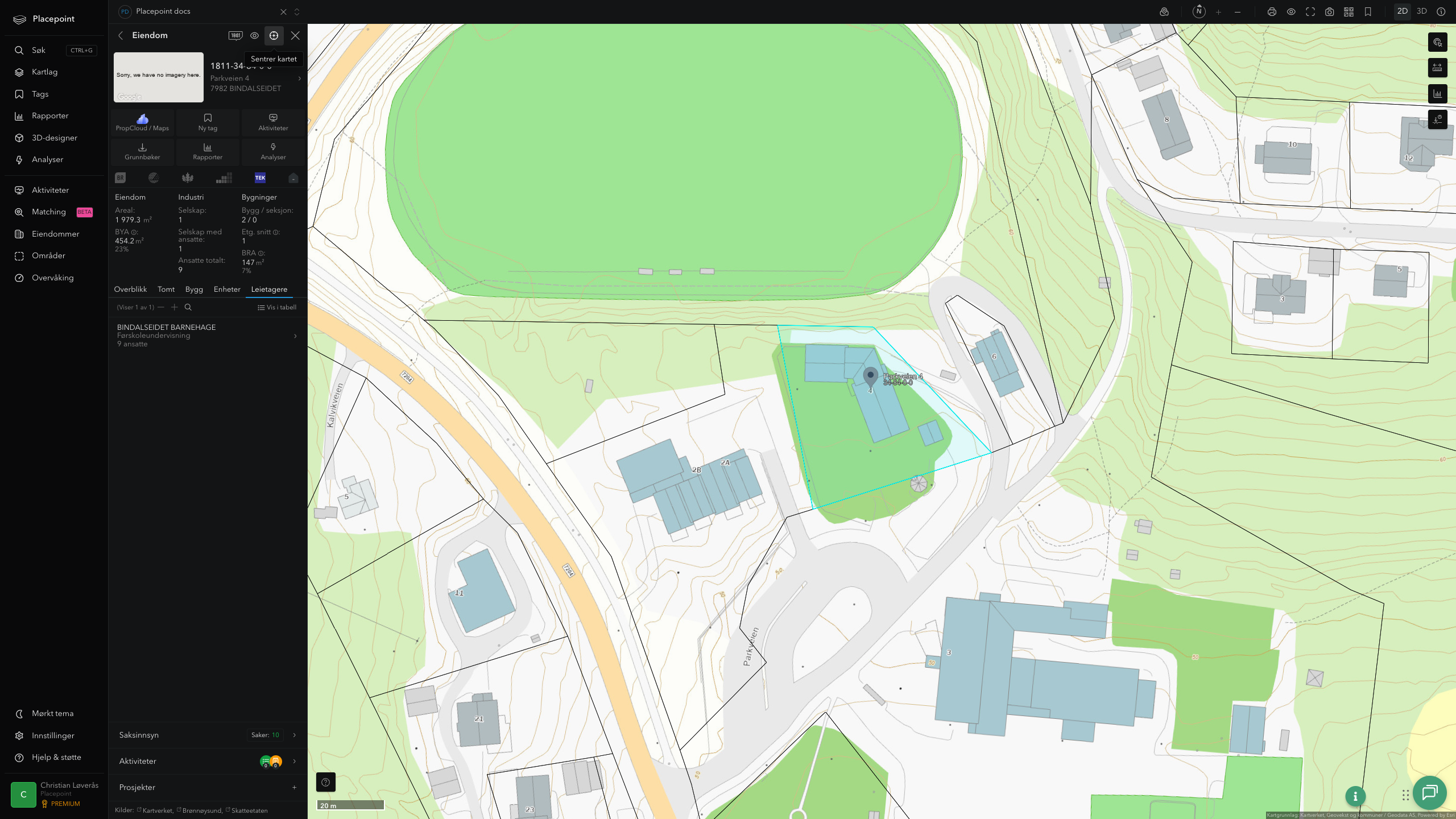 Eiendomspanel for en av Bindal kommunes eiendommer