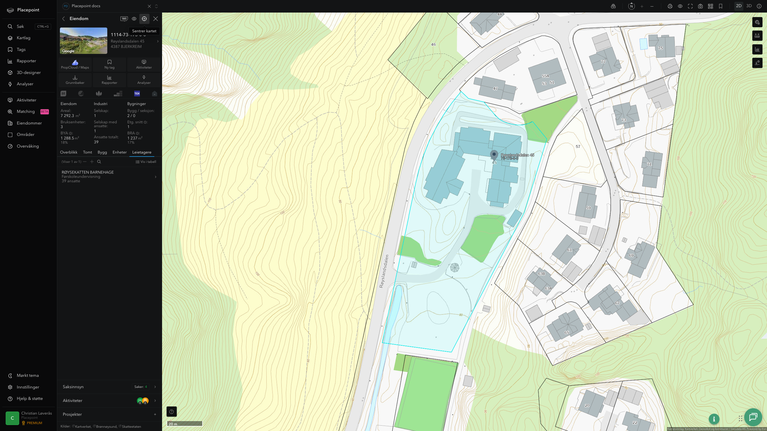 Eiendomspanel for en av Bjerkreim kommunes eiendommer