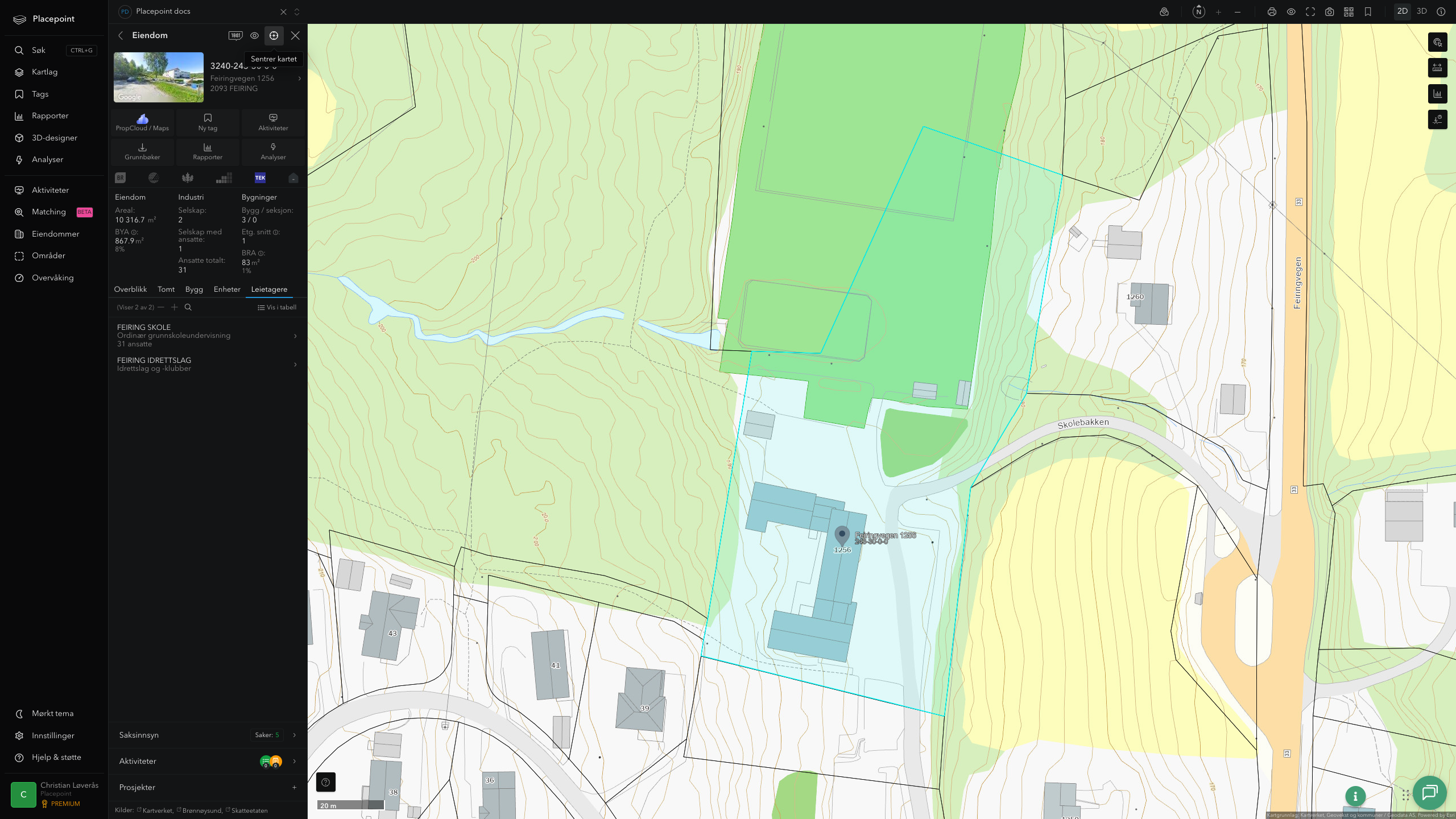 Eiendomspanel for en av Eidsvoll kommunes eiendommer