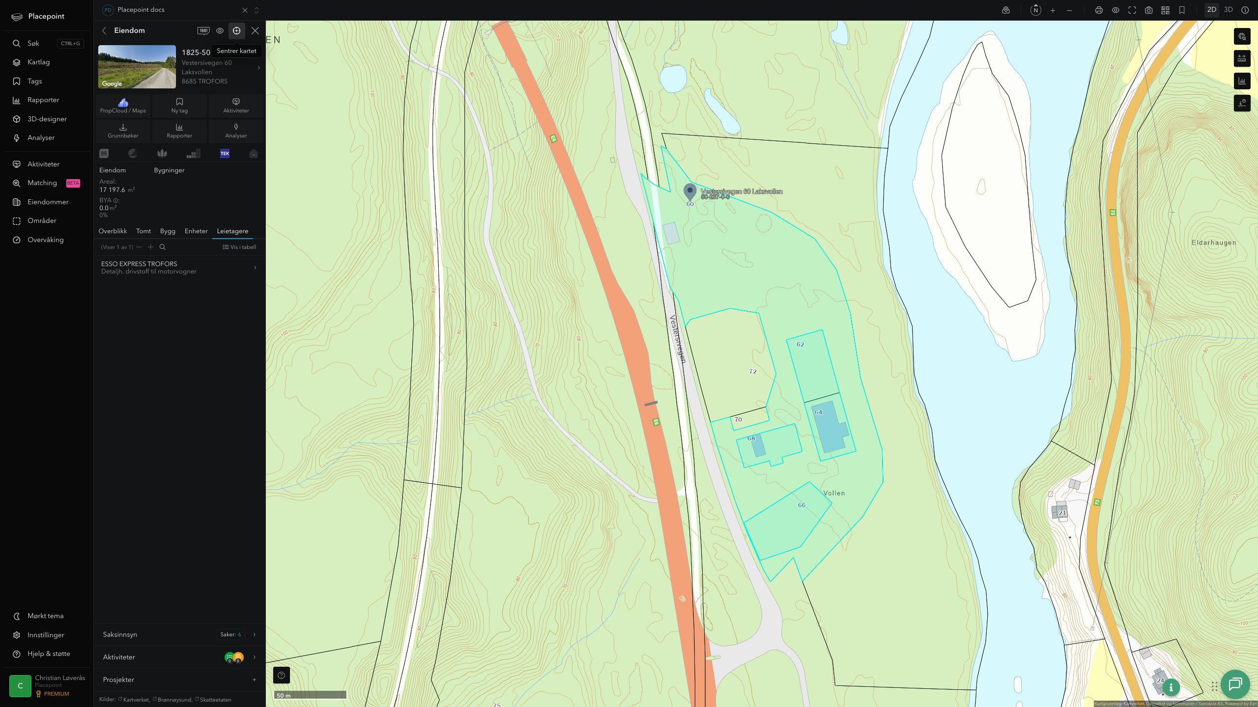 Eiendomspanel for en av Grane kommunes eiendommer