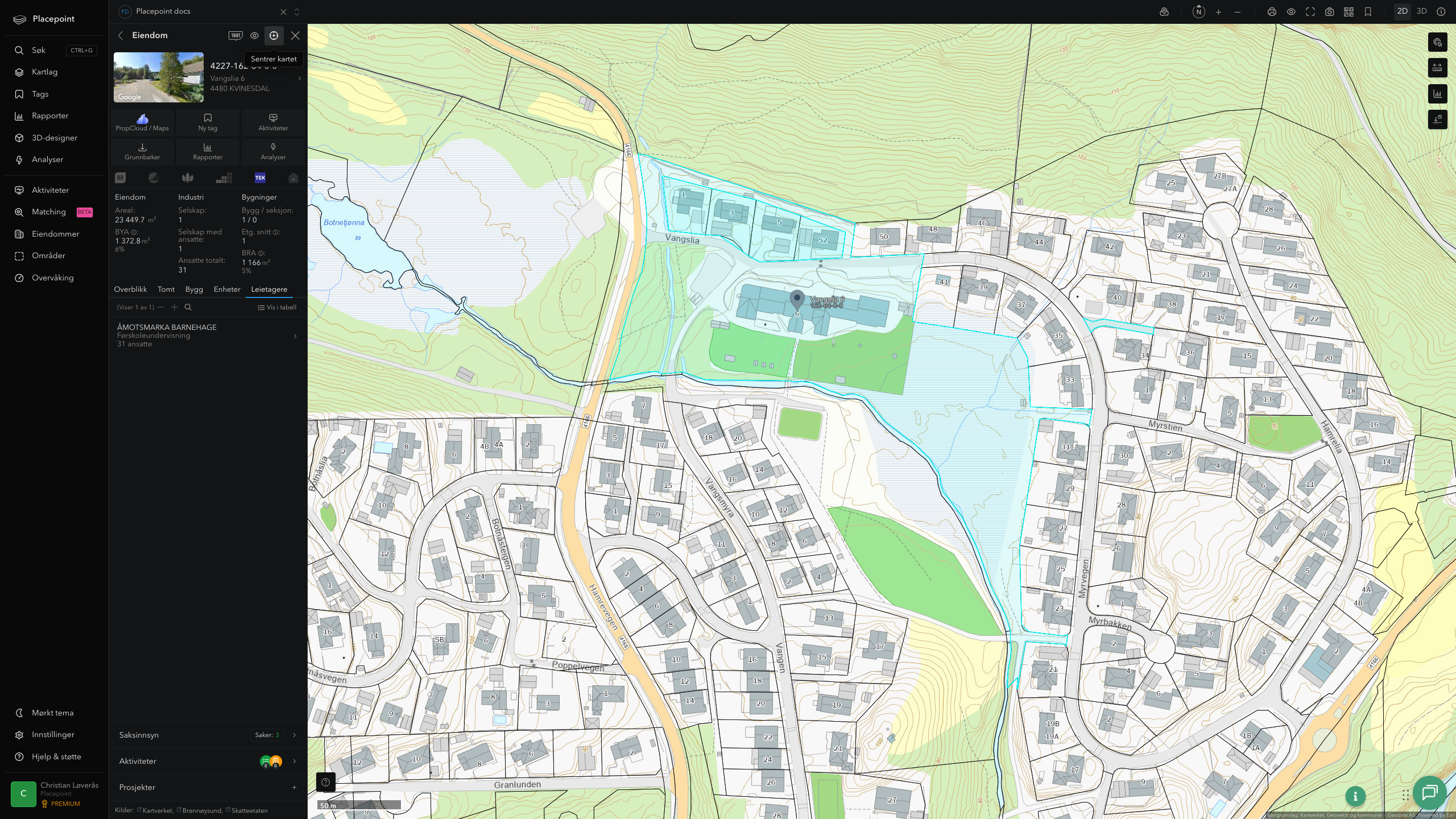 Eiendomspanel for en av Kvinesdal kommunes eiendommer