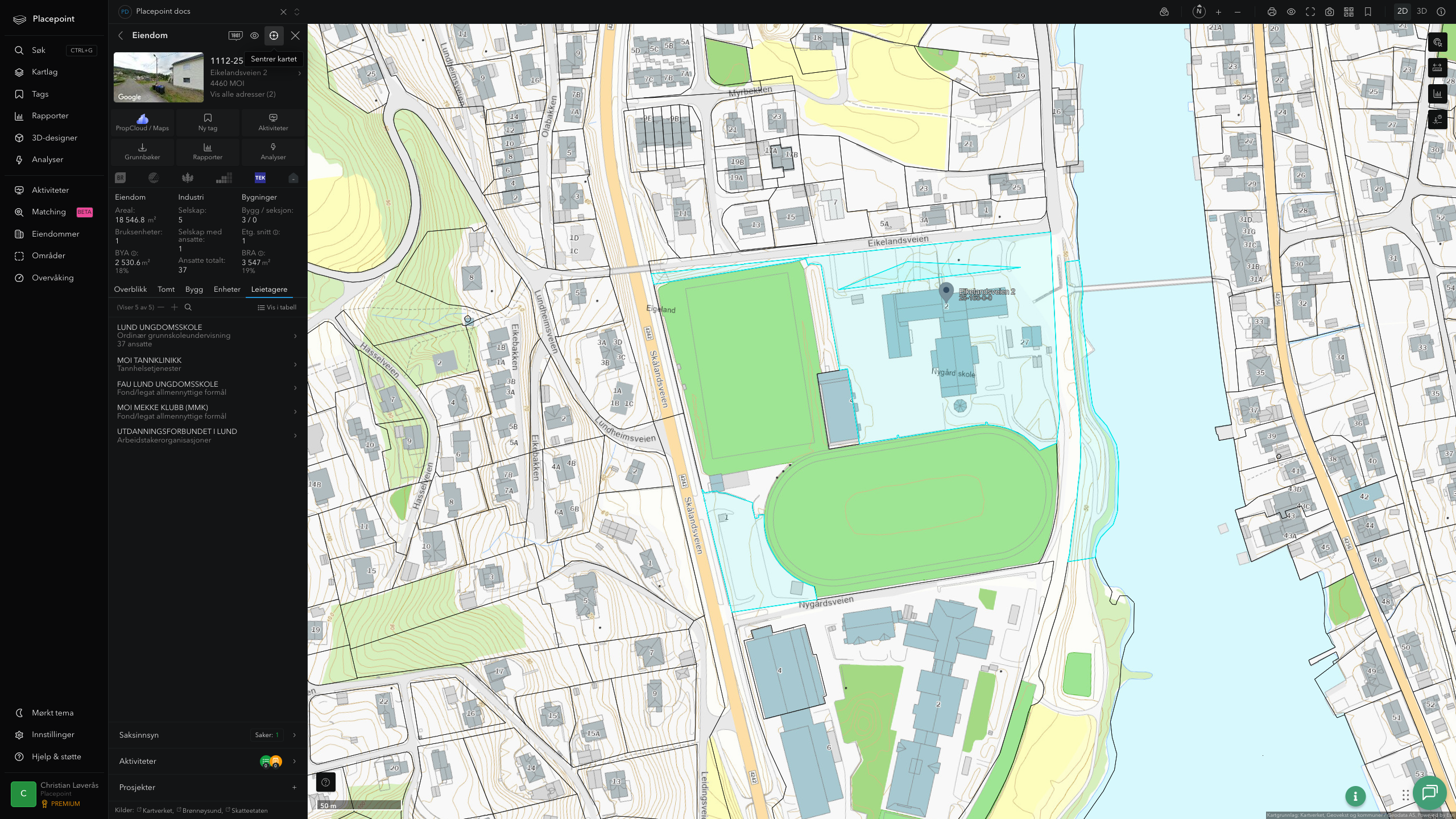 Eiendomspanel for en av Lund kommunes eiendommer