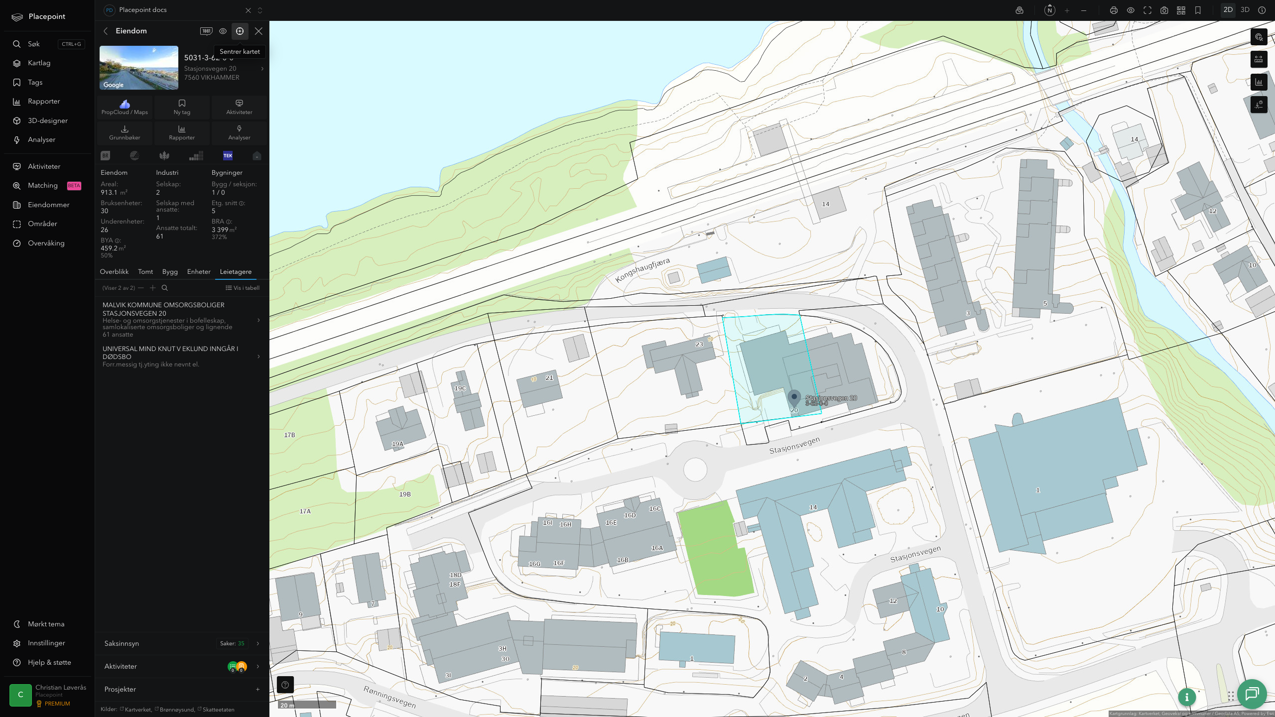 Eiendomspanel for en av Malvik kommunes eiendommer