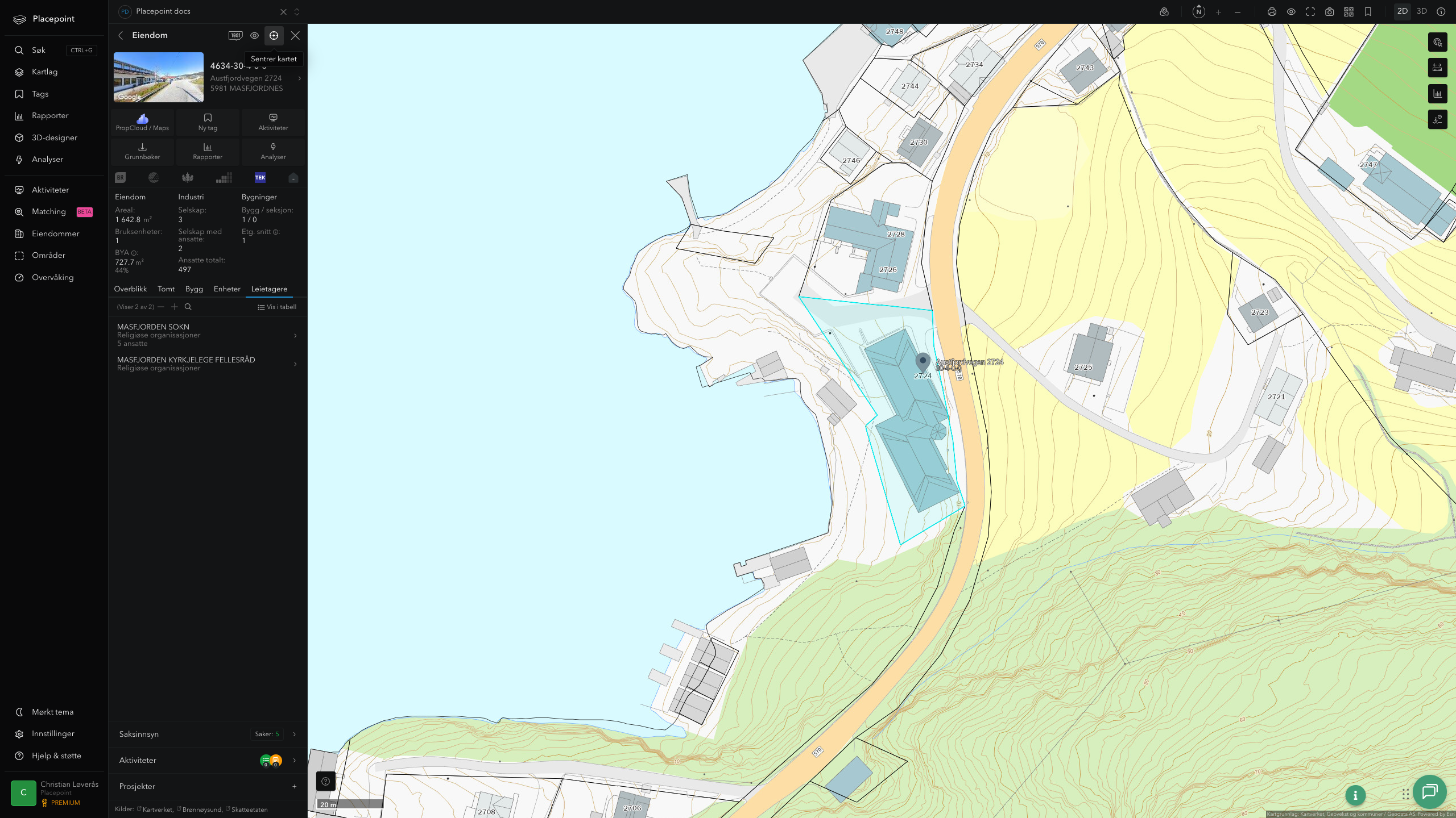 Eiendomspanel for en av Masfjorden kommunes eiendommer
