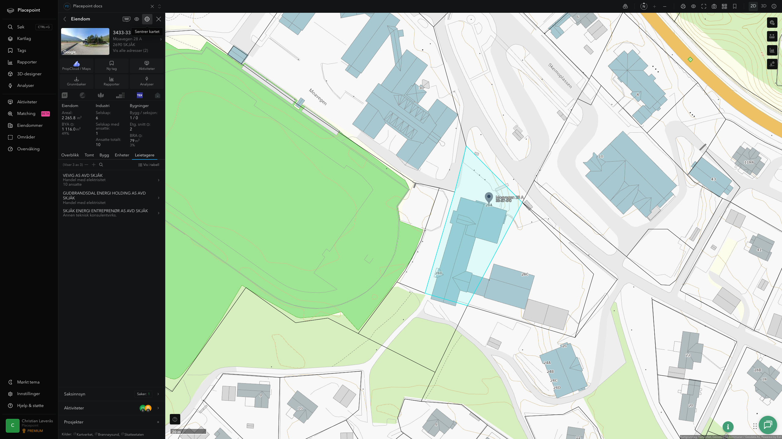 Eiendomspanel for en av Skjåk kommunes eiendommer