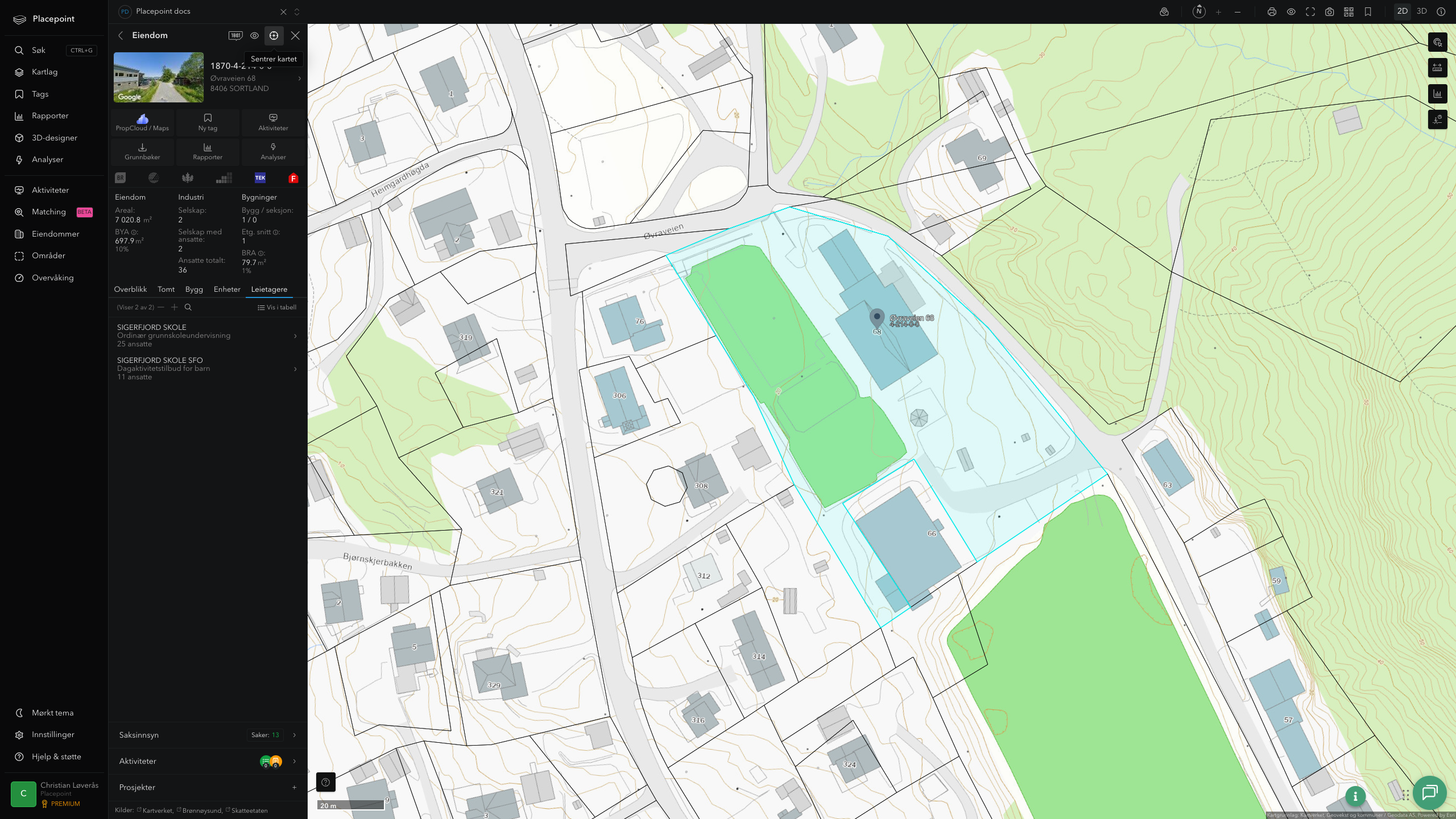Eiendomspanel for en av Sortland kommunes eiendommer
