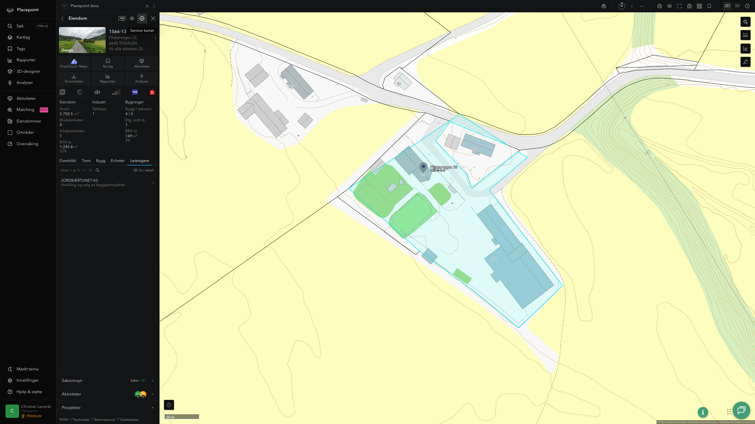 Eiendomspanel for en av Surnadal kommunes eiendommer