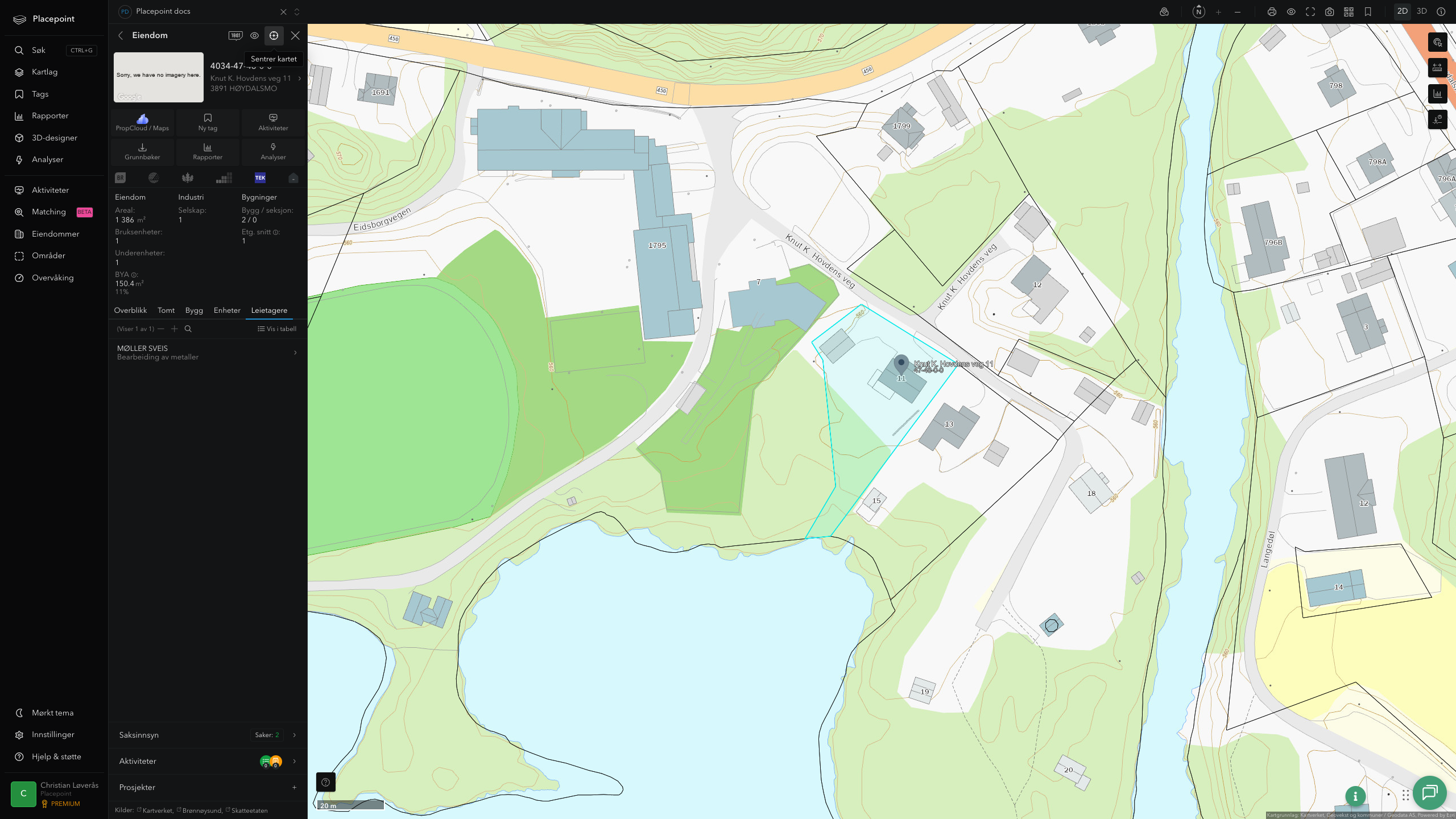 Eiendomspanel for en av Tokke kommunes eiendommer