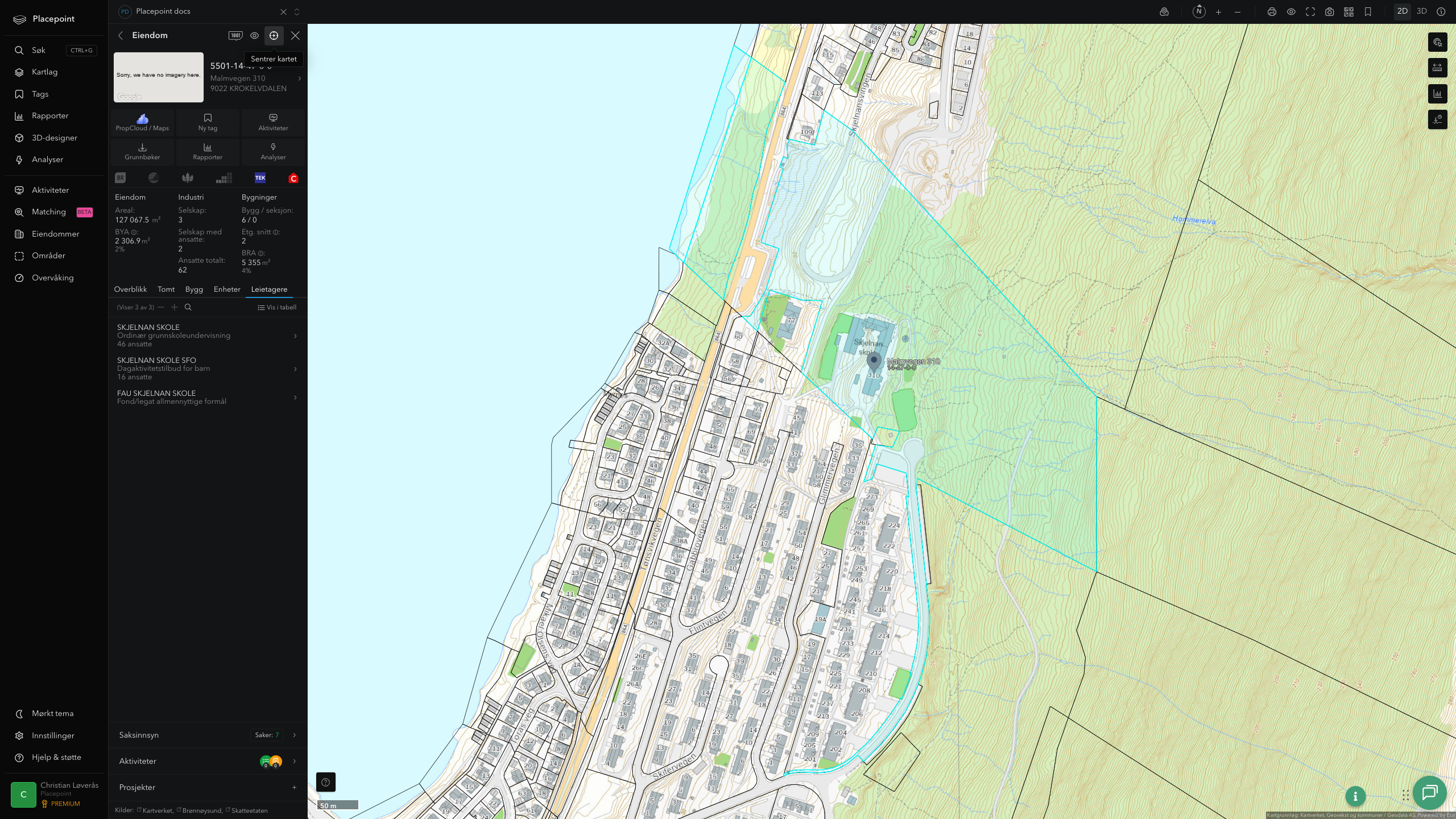 Eiendomspanel for en av Tromsø kommunes eiendommer