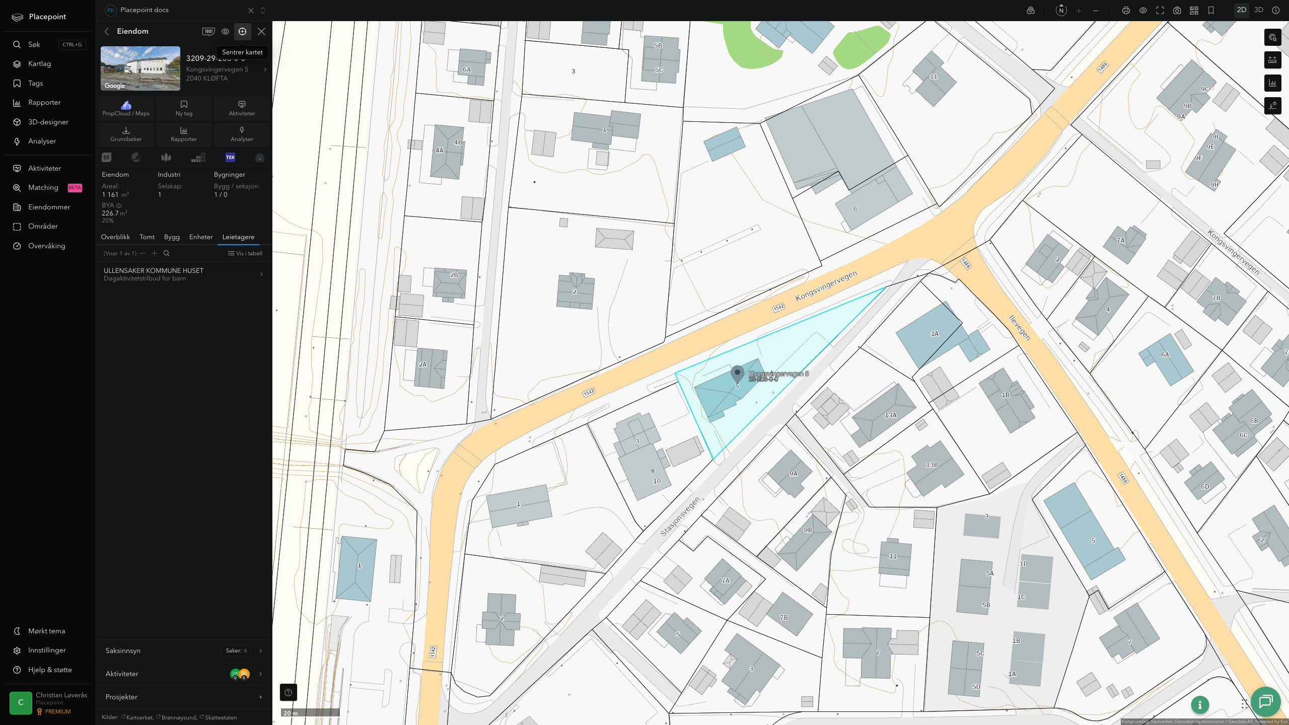 Eiendomspanel for en av Ullensaker kommunes eiendommer