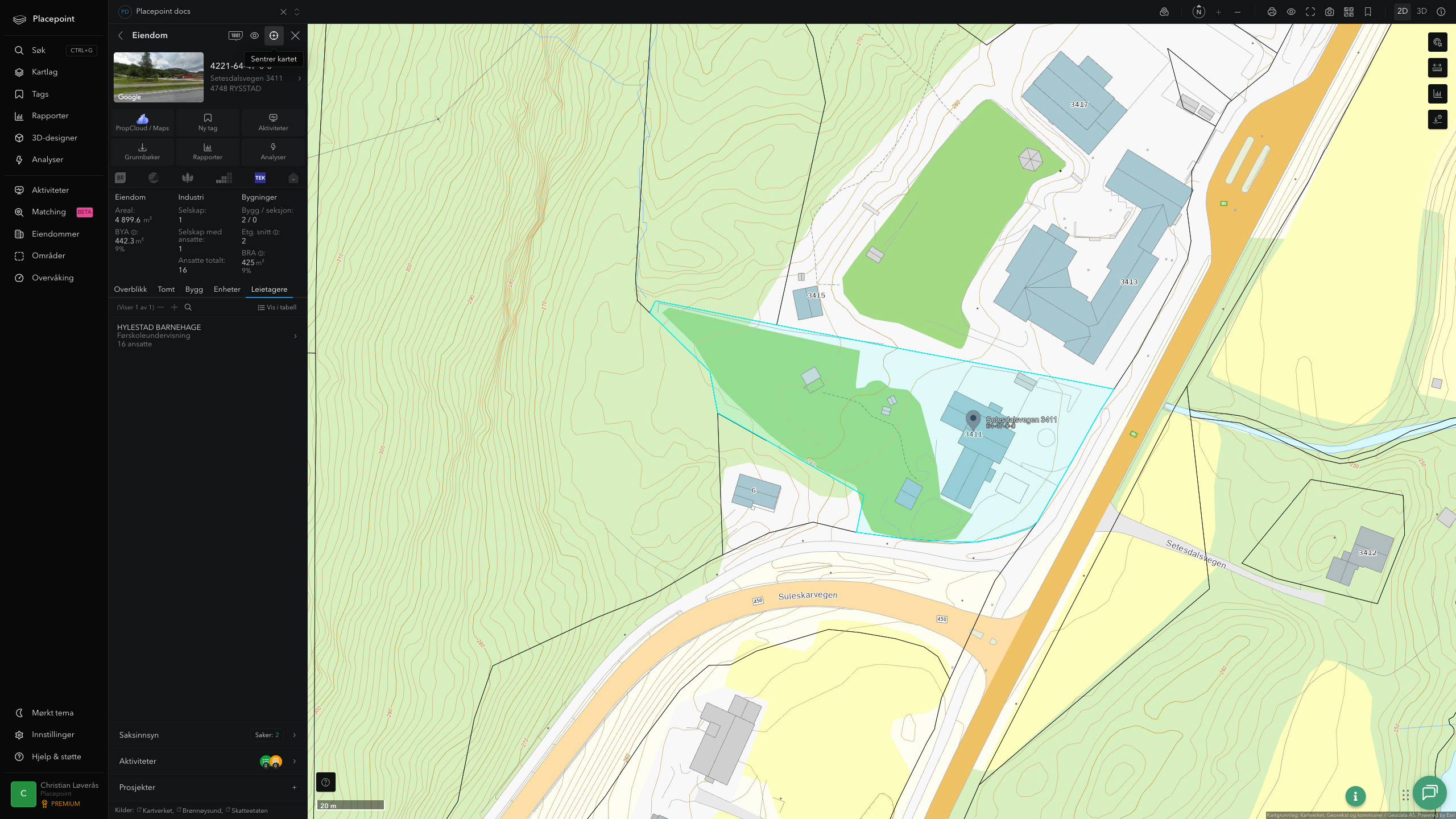 Eiendomspanel for en av Valle kommunes eiendommer